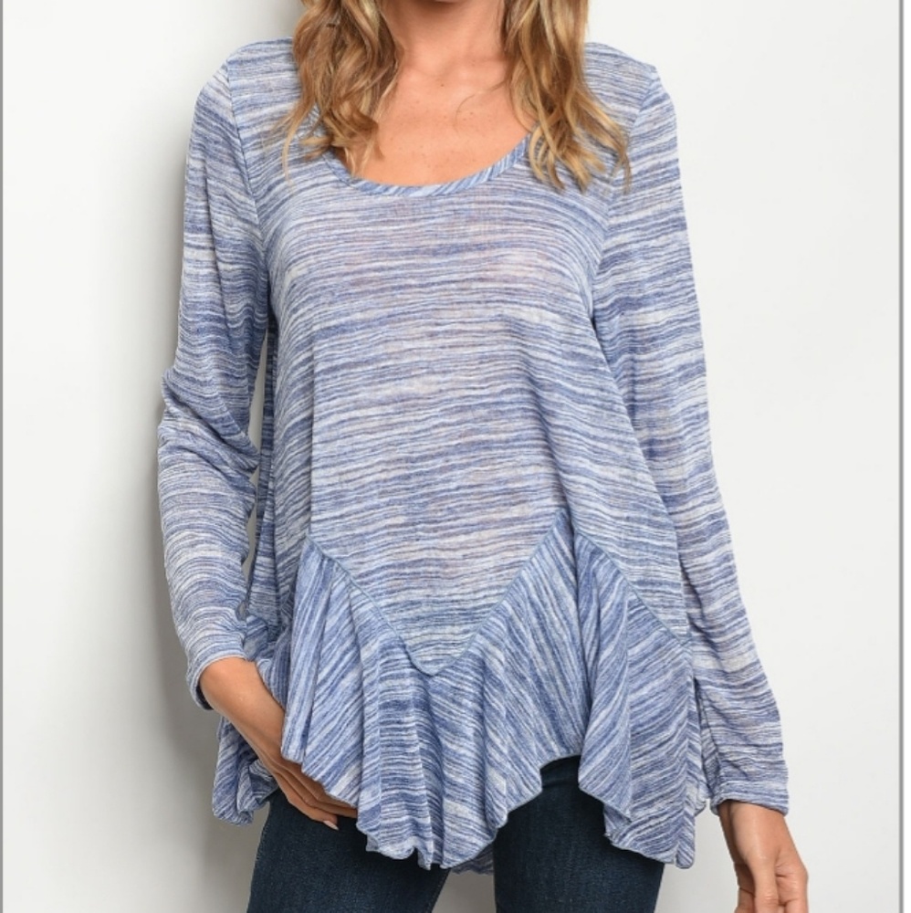 Blue ruffled hem top